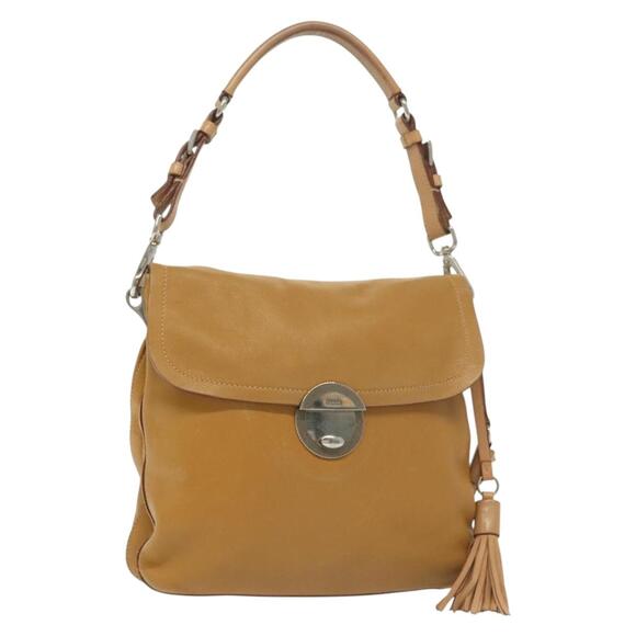 PRADA Shoulder Bag Leather Beige Silver - Picture 1 of 12